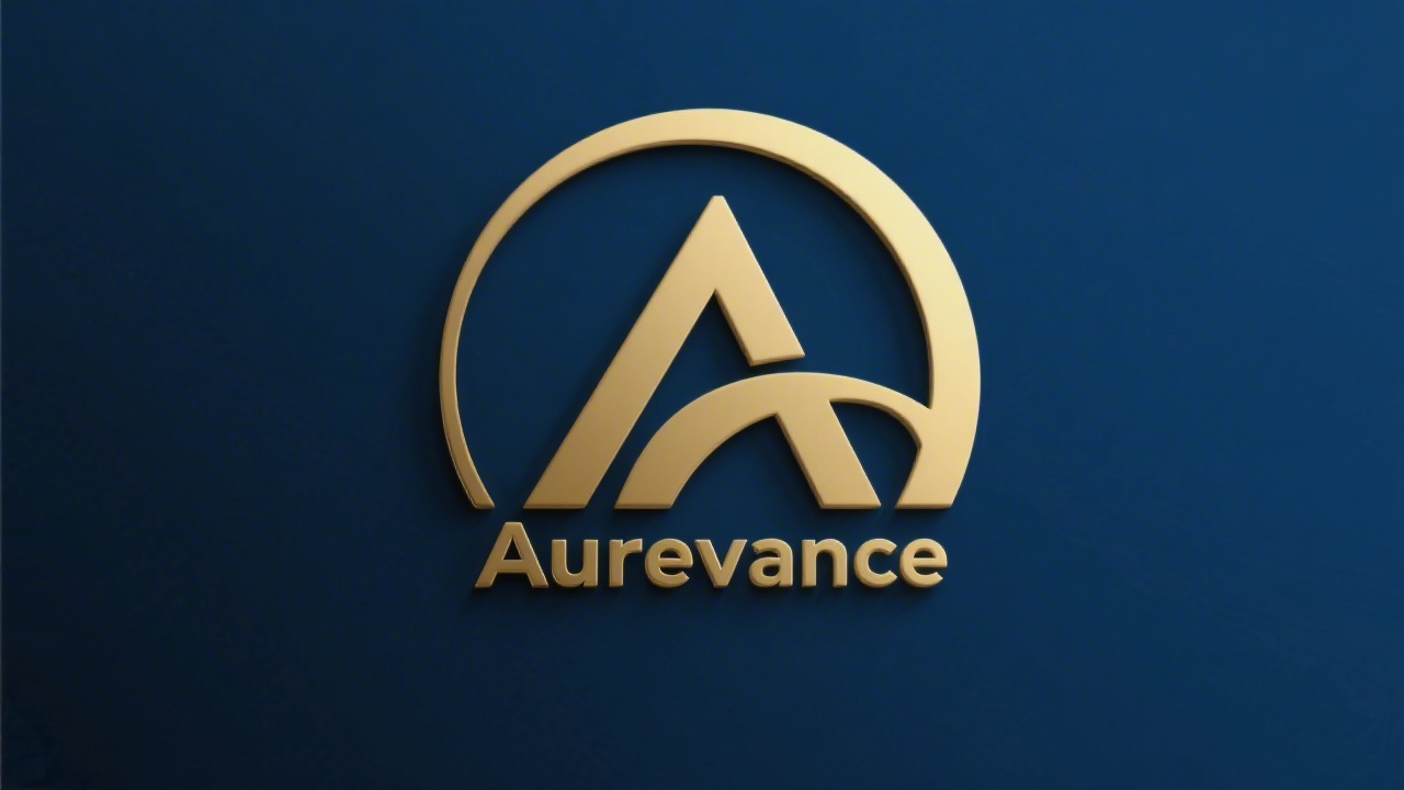 Minimalistic orivanteum logotype with stylised letter A inside a circle using gold accent on dark blue background